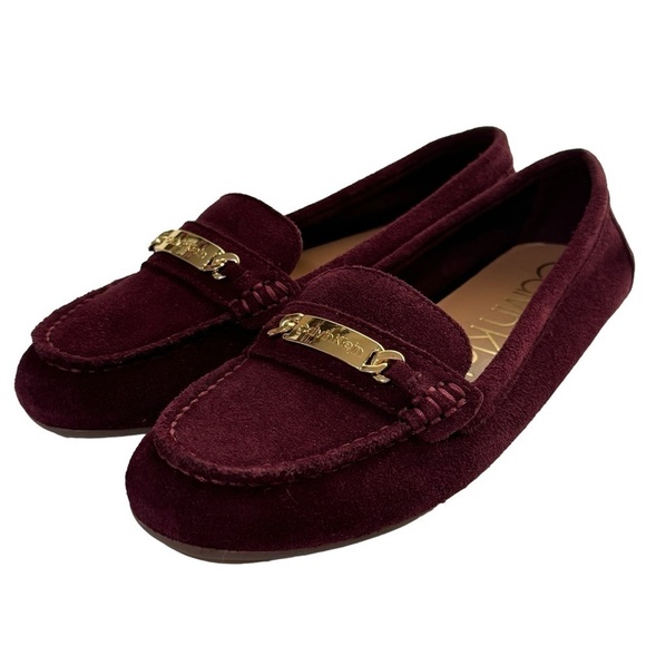 NWT Calvin Klein Lunasi Suede Leather Loafers Dark Cranberry size 8.5 - Picture 3 of 13